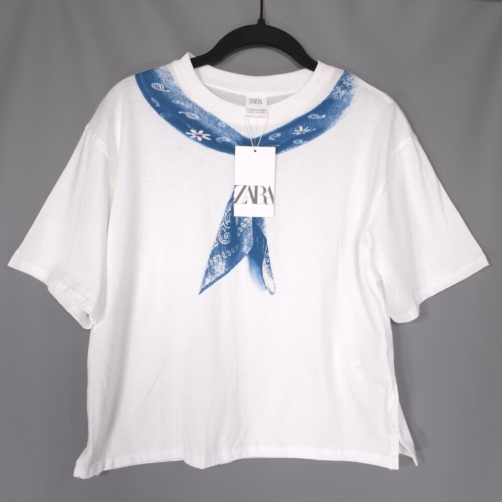 ZARA‎ Kids Girls New Top T-Shirt White 13-14 Years 100% Cotton Graphic Print